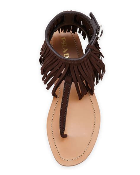 prada suede fringe sandals|prada flat sandals.